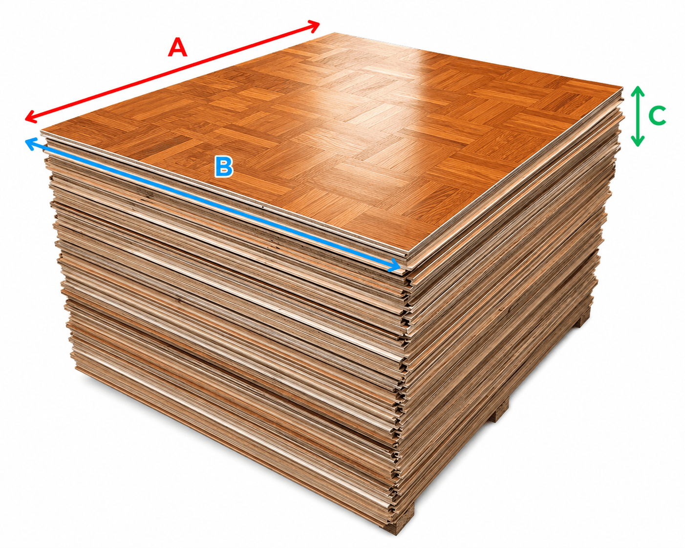 Stacked wood-grain dance floor panels